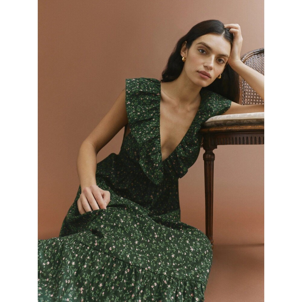 Reformation Fairfield Maxi Dress in Hunter Green Floral Print Sz 2